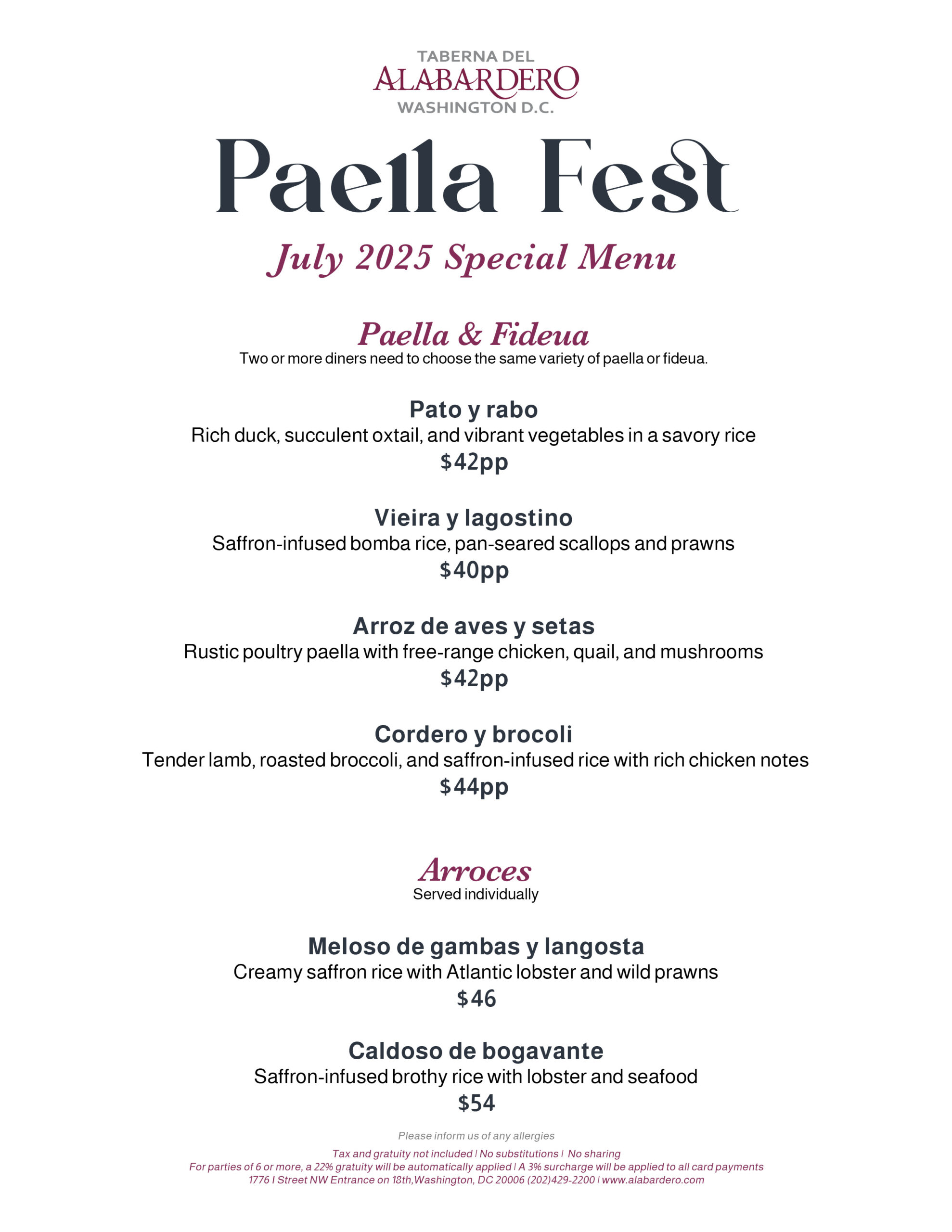 Paella fest 2025 menu