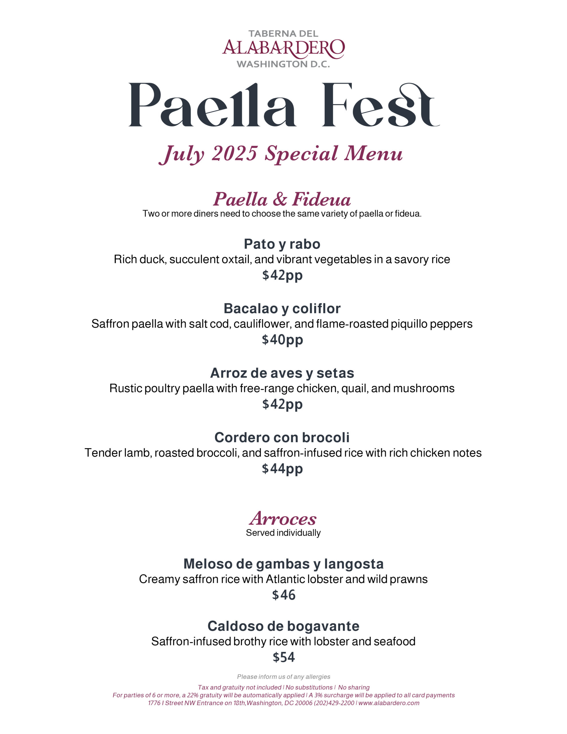This is the special menu for paella Fest