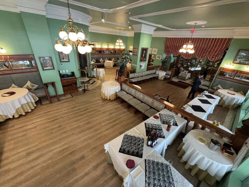 Full Buyout: main dining room arranged for a cocktail party