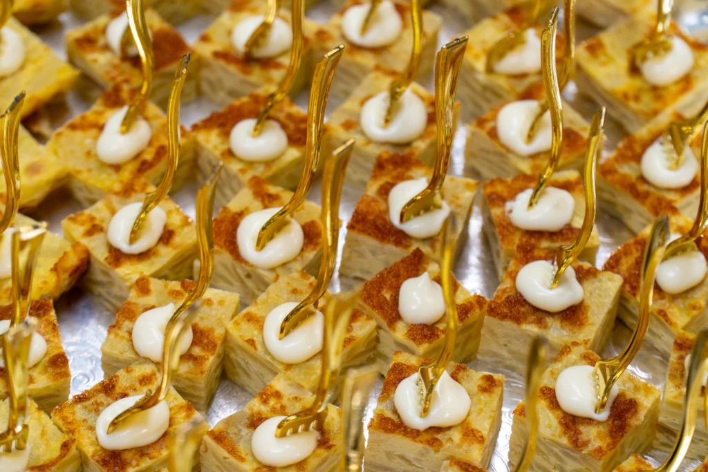 Catering: bite-size canapes arranged on a tray
